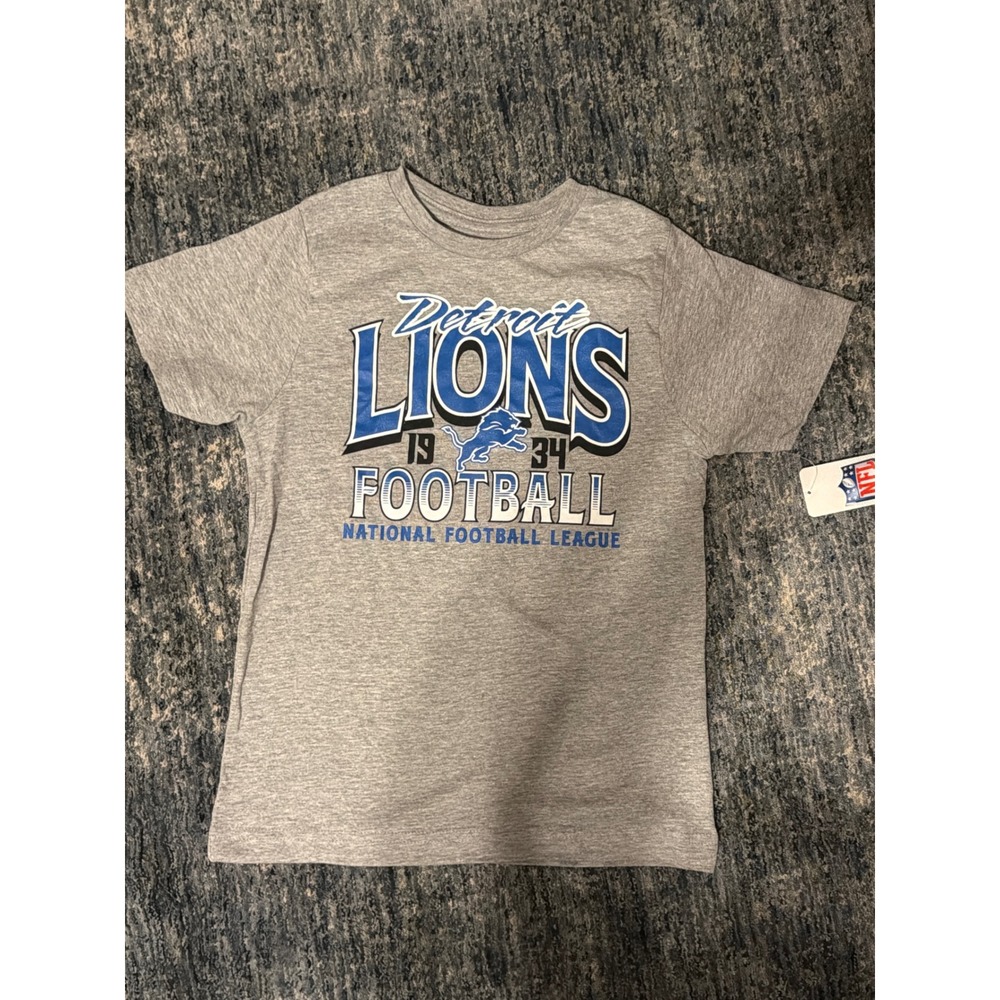 NFL Team Apparel Detroit Lions Kids Gray Graphic T-Shirt Size S 6/7 New